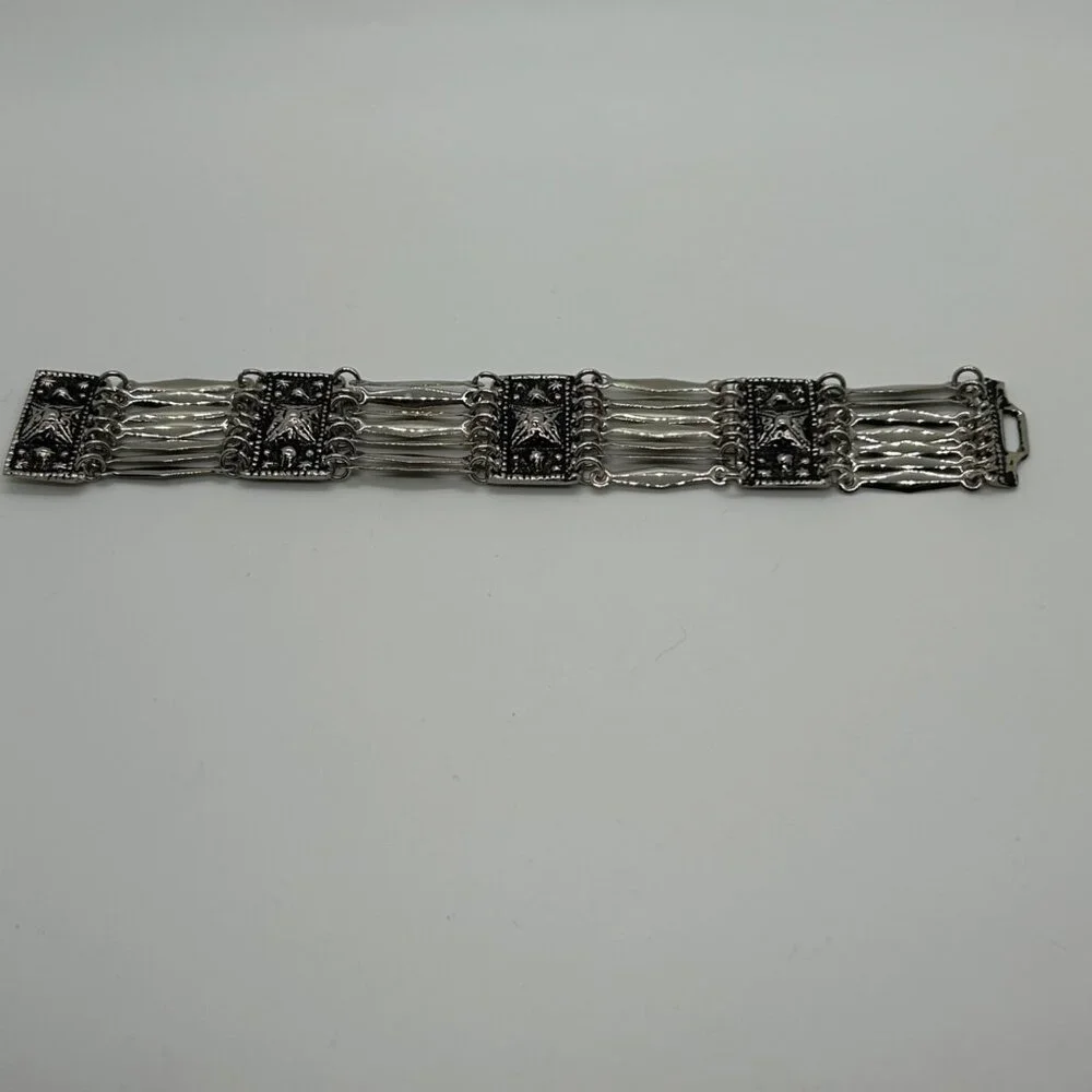 Vintage Mexican Alpaca Silver Panel Bracelet Aztec Motif Made in Mexico Boho - Picture 13 of 14